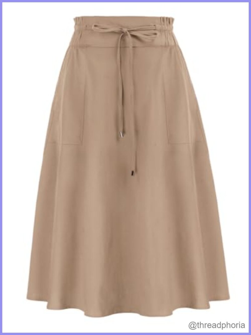 Cotton Linen A-Line Midi Skirt Frill Tie Waist Pockets